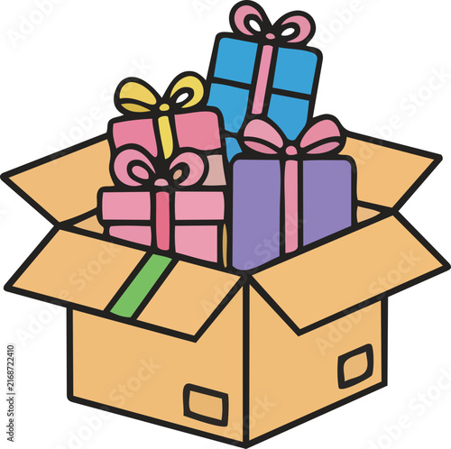 A delivery box filled with gifts