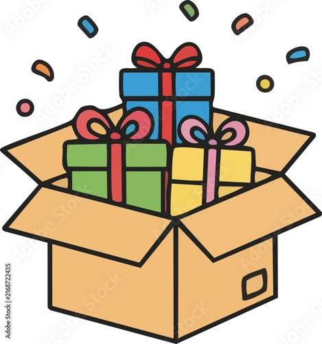 A delivery box filled with gifts