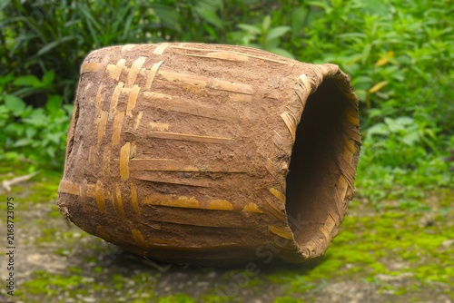 Fotografie Traditional Handmade Bamboo Basket from Rural Nepal