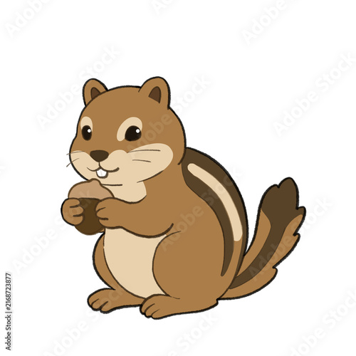 Cute Cartoon Chipmunk Holding an Acorn Illustration