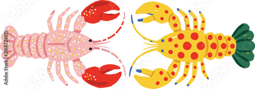 Colorful polka dot lobsters vector graphic illustration