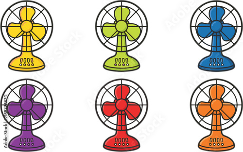 Collection of colorful electric fans vector illustration