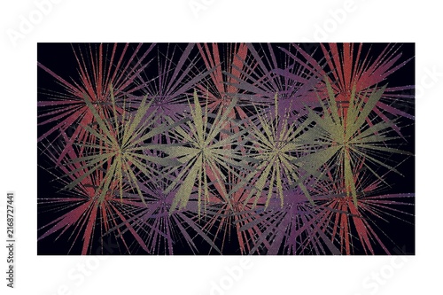 Obraz na plátně Mosaic of starburst patterns in purple yellow and red hues on dark background