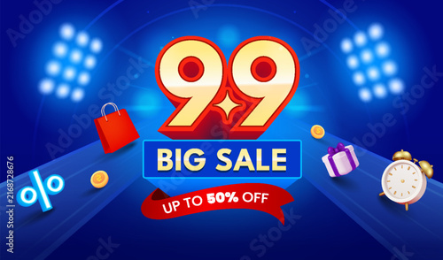9.9 big sale promotion banner with 3d text template