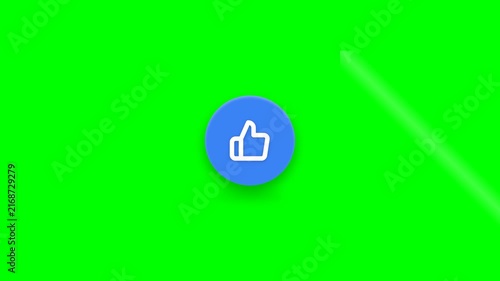 Blue Thumbs Up Icon Sliding Up With Bounce Animation On Green Screen Background