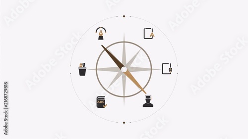 Business Compass Infographic with Interactive Digital Icons and Animated Navigation Elements.