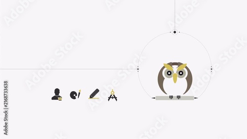 Minimalist Owl Logo Animation Featuring Design Icons.