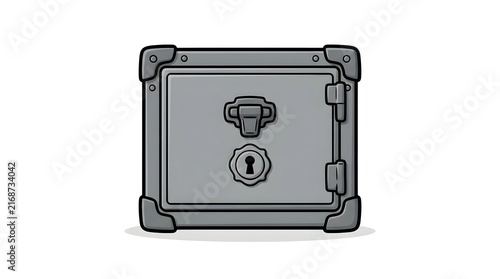 Vector illustration of a secure metal safe box for storing money and valuables, isolated on a white background.