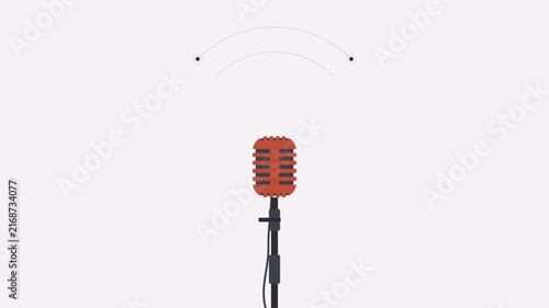 Professional Red Retro Style Microphone Standing on a Simple White Studio Background.
