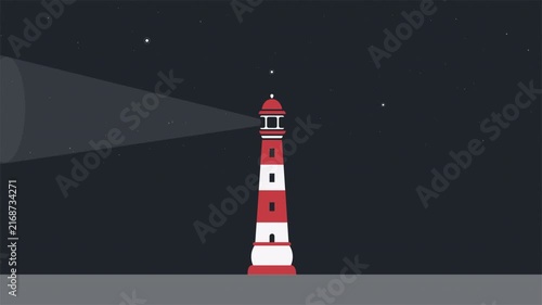 Rotating Lighthouse Beam At Night Animated Graphic.
