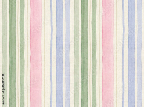 Striped watercolor pattern featuring soft pastel colors like light green pink and blue painted on a textured off white paper background