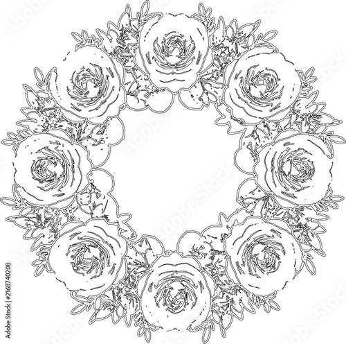 Elegant Rose Wreath Line Art Frame