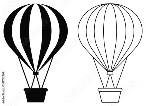 Hot air balloon vector icon. Silhouette of hot air balloon vector. Travel and tourism icon, airship sign. Vector illustration of Air balloon.