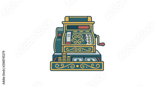 Colorful vintage mechanical cash register illustration.