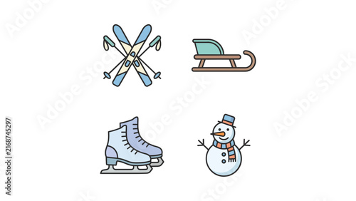 Colorful winter sports and activity icons.