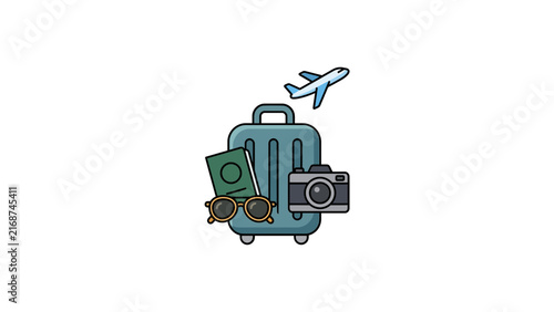 Compact travel luggage and accessories vector icon.