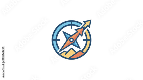 Compass logo with mountains and directional arrow.