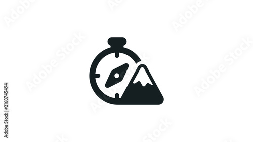 Compass Needle And Mountain Peak Logo.