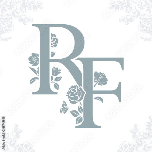RF Initial Monogram Logo with Roses and Butterfly Ornament