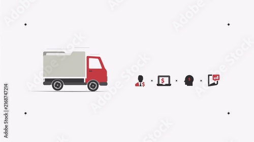 Professional logistics concept animation featuring a delivery truck and digital business icons.