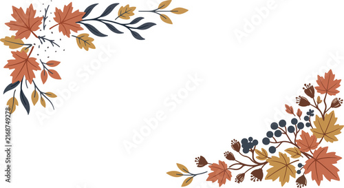 Autumnal Botanical Frame and Border Elements Vector Set