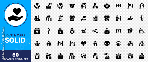 A comprehensive collection of fifty solid style vector icons representing diverse concepts including technology business medical nature and various everyday objects for design projects