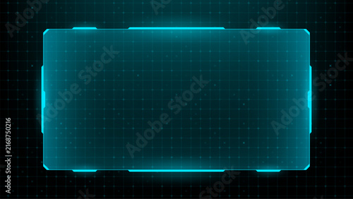 Fotografía Futuristic hud frame with glowing cyan neon border on dark grid background