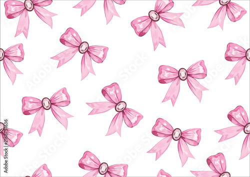 pink watercolor coquette bow ribbon crystal stone strass repeating seamless