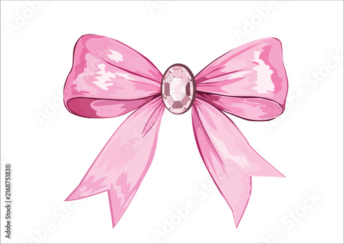 pink watercolor coquette bow ribbon crystal stone strass repeating seamless