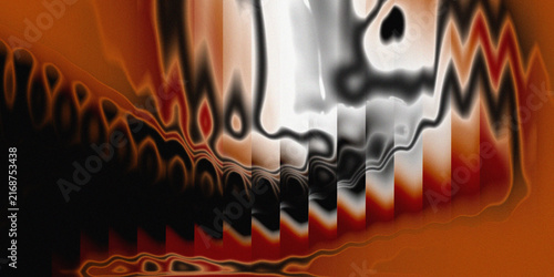 Abstract Distorted Typography with Fluid Wave Effect in Black, Red and Orange