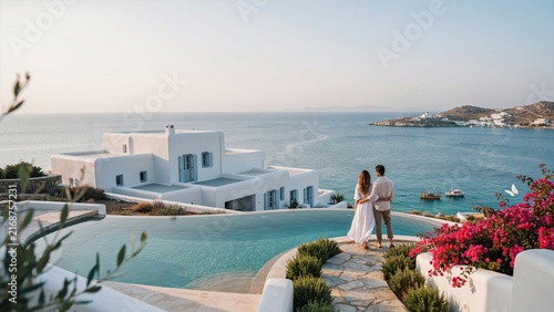 A breathtaking view of the aegean sea from a luxurious villa in santorini greece offering a serene and romantic escape