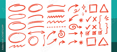 Hand Drawn Annotation Doodle Set with Arrows, Check Marks, Underlines and Circle Highlights