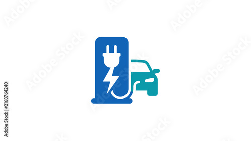 Electric vehicle charging station blue icon.