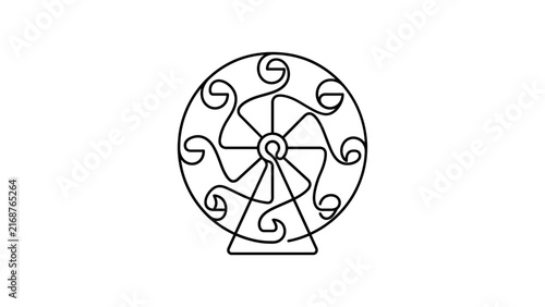 Ferris wheel amusement park ride line art icon.