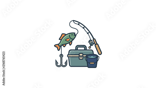 Fishing kit with net and rod.