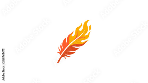 Flaming feather illustration with warm orange colors.