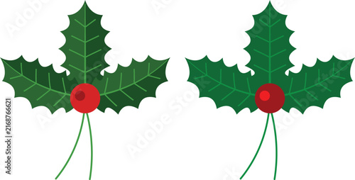 Christmas holly leaves and red berry decoration vector set featuring festive botanical elements, holiday floral accents, winter greenery, and seasonal Christmas design illustrations.