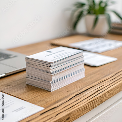 stack of professional business cards on wood