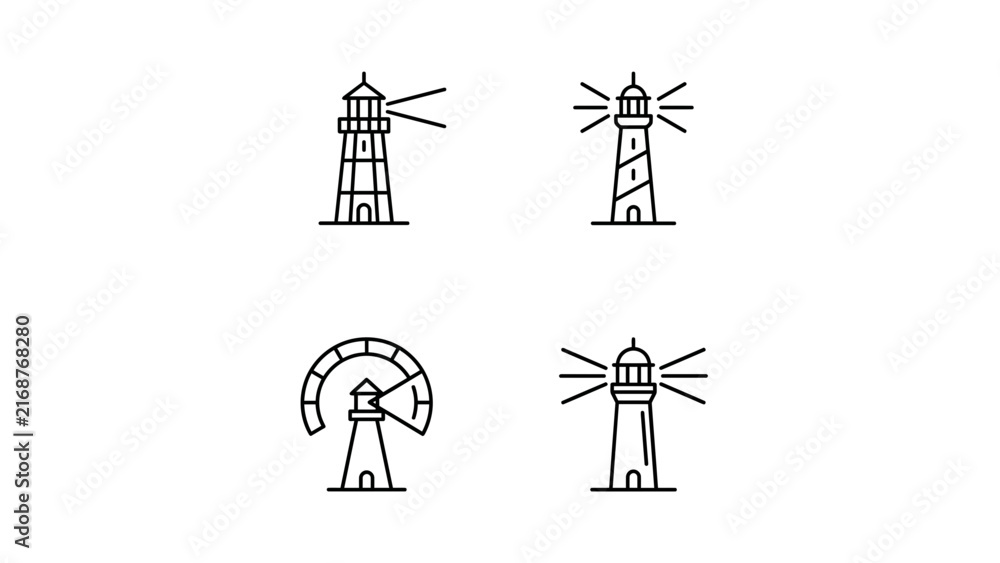 Fototapeta premium Four minimalist lighthouse icons set.