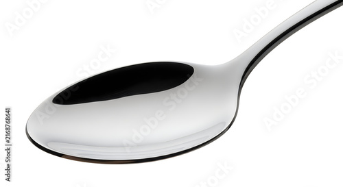 Shiny chrome spoon bowl reflection for culinary concepts.