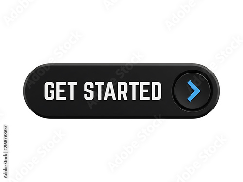 Modern black button with get started text and blue arrow icon