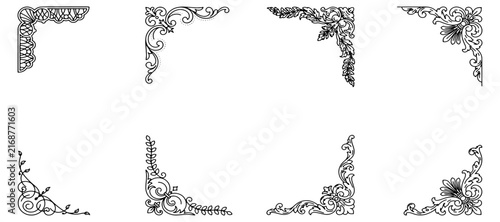 Set of decorative hand drawn corner elements. Divider ornament, borders, doodle, separators, page dividers, header, vector