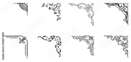 Set of decorative hand drawn corner elements. Divider ornament, borders, doodle, separators, page dividers, header, vector