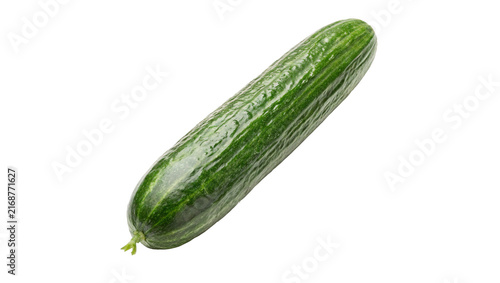 Obraz na plátně Fresh whole green cucumber with bumpy skin isolated on transparent background