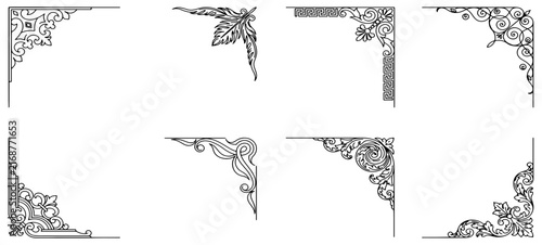 Set of decorative hand drawn corner elements. Divider ornament, borders, doodle, separators, page dividers, header, vector