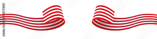 Red and white 3D curled ribbon side frame vector illustration. Patriotic page border template isolated on white background for USA Independence Day July 4th and election announcement.