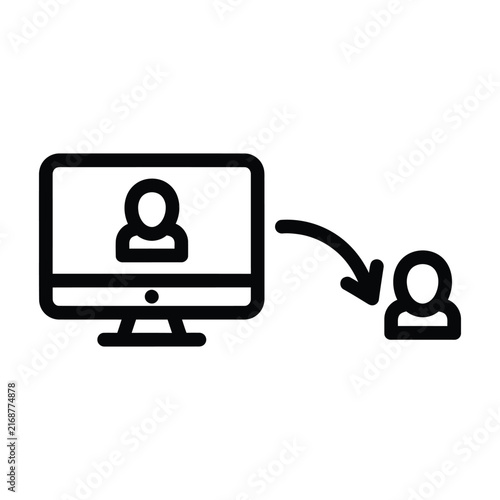 Computer monitor icon representing a user profile transfer or redirection