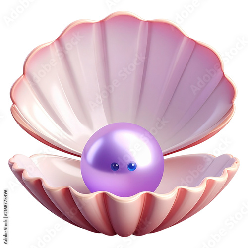 Glossy open clam shell with lustrous purple pearl element for underwater fantasy game asset luxury beauty logo design visual model