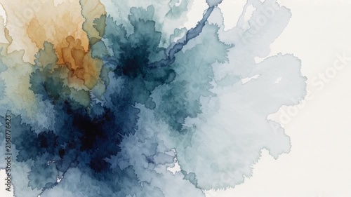 Abstract Watercolor Splash in Blue and Gold Tones