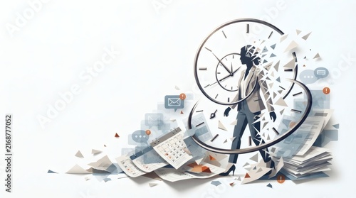 Businesswoman breaking through time barriers in abstract digital concept